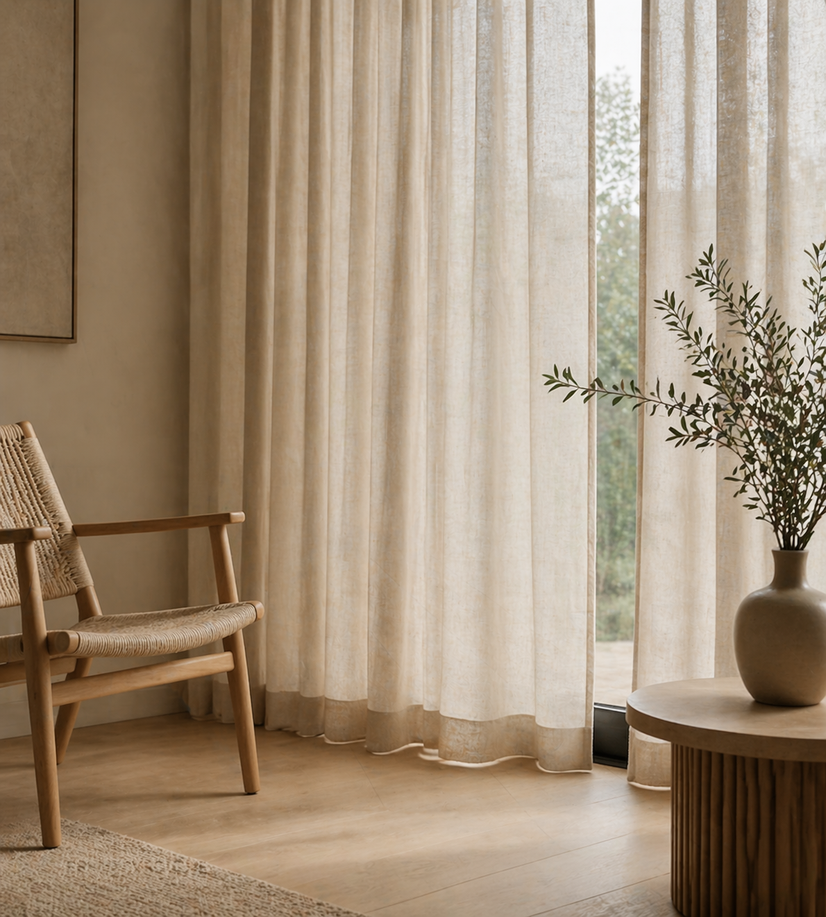 Loft til gul gardin i lyst materiale