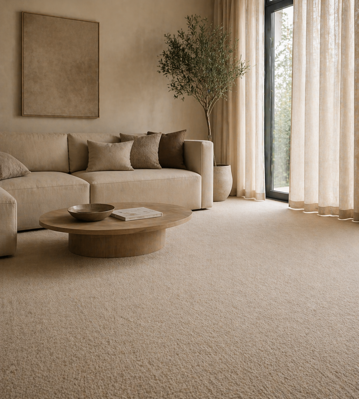 Væg til væg tæppe i lys materiale